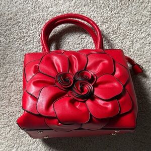 Red Floral Accent Women’s Handbag